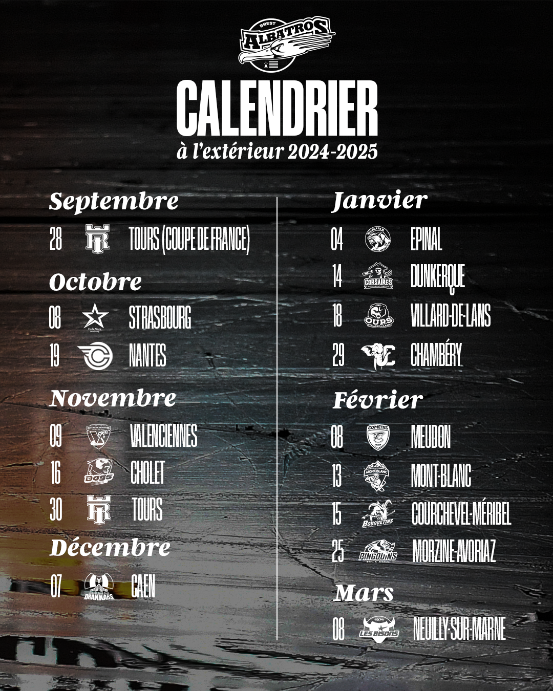 Albatros de Brest - Hockey sur glace - Division 1 - Calendrier extérieur 2024-2025