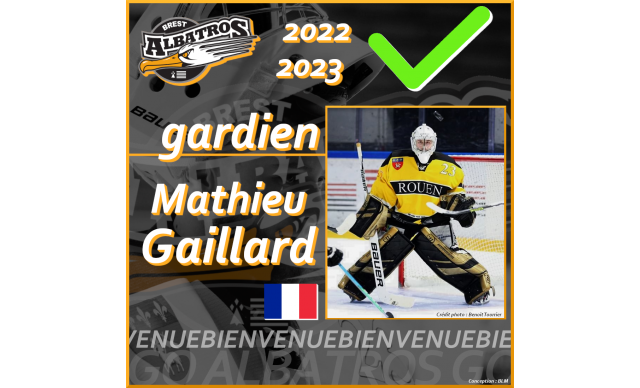 TRANSFERTS 2022-2023 : ARRIVÉE DE MATHIEU GAILLARD POUR SUPPLÉER JIRI BLAZEK DANS LES CAGES BRESTOISES