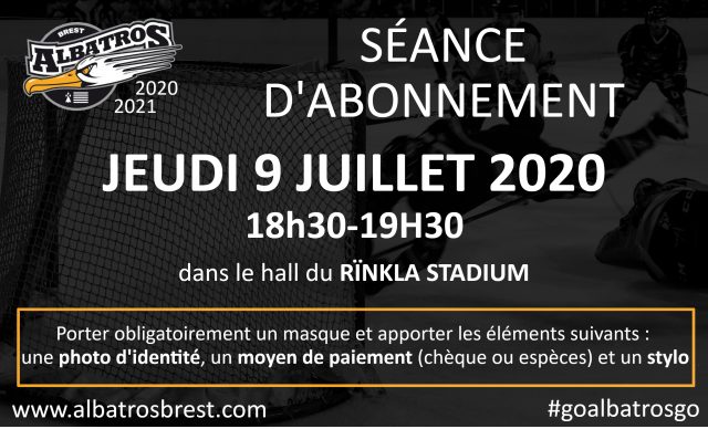 ABONNEMENT 2020-2021 : RDV JEUDI 9 JUILLET DE 18h30 À 19h30 au Rïnkla Stadium