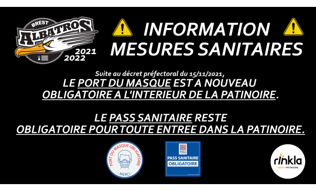 MESURES SANITAIRES - 15/11/21 - PORT DU MASQUE OBLIGATOIRE DANS LA PATINOIRE