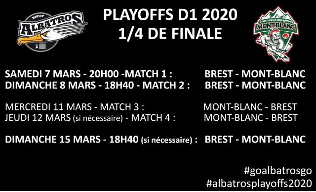 1/4 PLAYOFFS - LES ALBATROS MENÉS 2-0 PAR LES YÉTIS DU MONT-BLANC