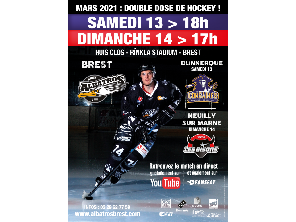 DOUBLE DOSE DE HOCKEY : BREST-DUNKERQUE SAMEDI 13 À 18H - BREST-NEUILLY DIMANCHE 14 À 17H