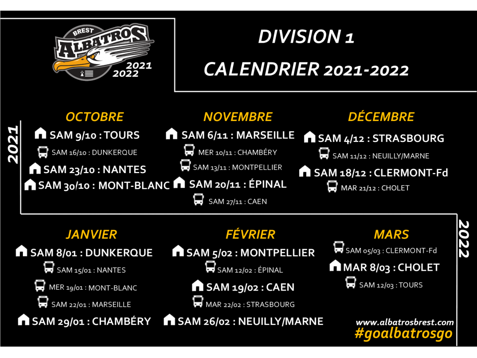 CALENDRIER : ATTENTION NOUVELLE VERSION MISE À JOUR - 15/09/2021