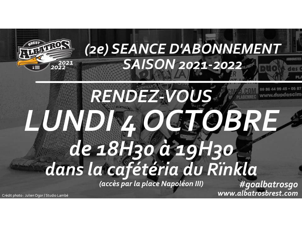 ABONNEMENT 2021-2022 : RDV LUNDI 4 OCTOBRE DE 18h30 À 19h30 au Rïnkla !