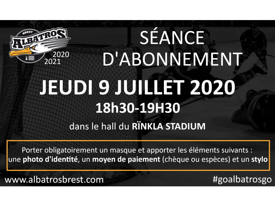 ABONNEMENT 2020-2021 : RDV JEUDI 9 JUILLET DE 18h30 À 19h30 au Rïnkla Stadium