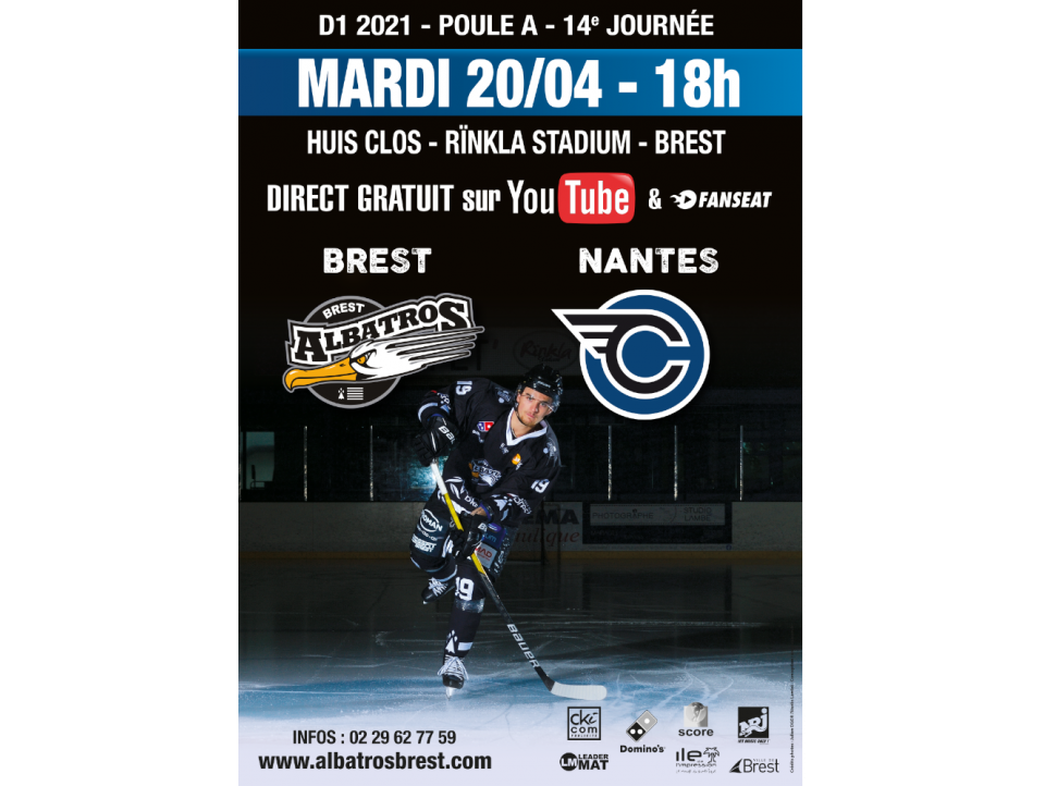 D1 2021 - POULE A - J14 - BREST-NANTES - MARDI 20/04 - 18H00 (HUIS-CLOS)