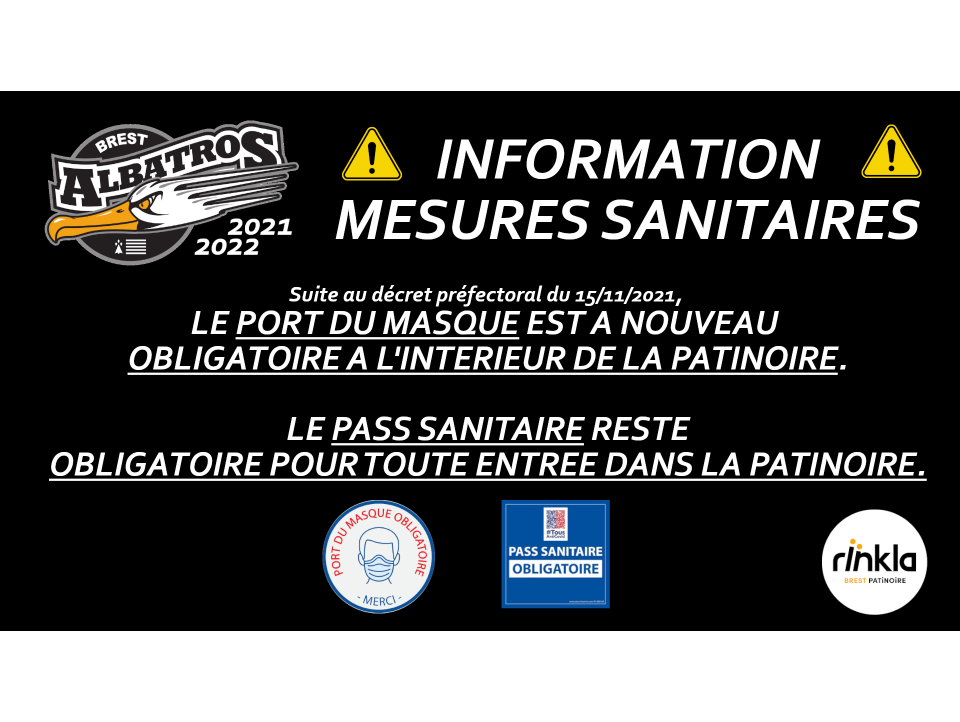 MESURES SANITAIRES - 15/11/21 - PORT DU MASQUE OBLIGATOIRE DANS LA PATINOIRE