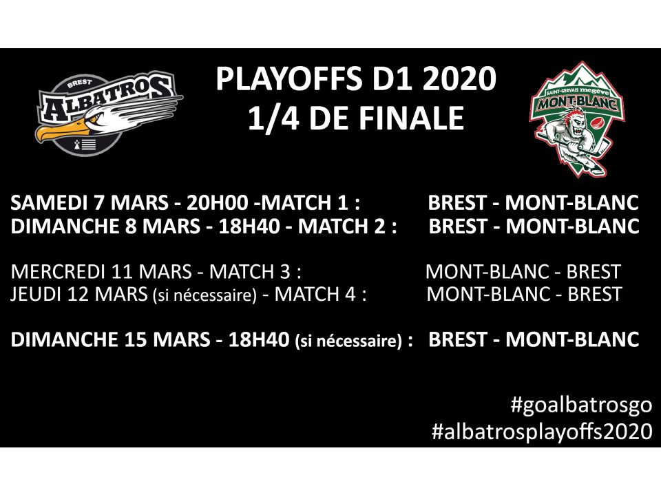 1/4 PLAYOFFS - LES ALBATROS MENÉS 2-0 PAR LES YÉTIS DU MONT-BLANC