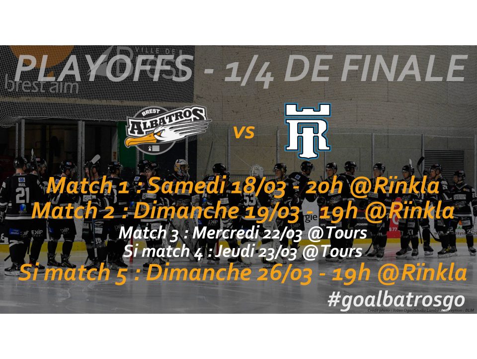PLAYOFFS - 1/4 DE FINALE : LES ALBATROS JOUERONT CONTRE TOURS